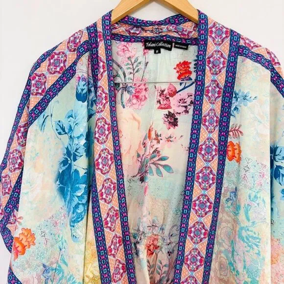 Tolani Collection Boho Floral Kimono Top Open Front Multicolor Sz M Festival - Picture 3 of 6